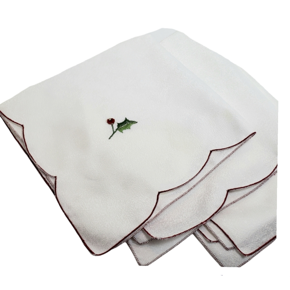 Handmade Holiday Embroidered Floral Napkins White 4pcs